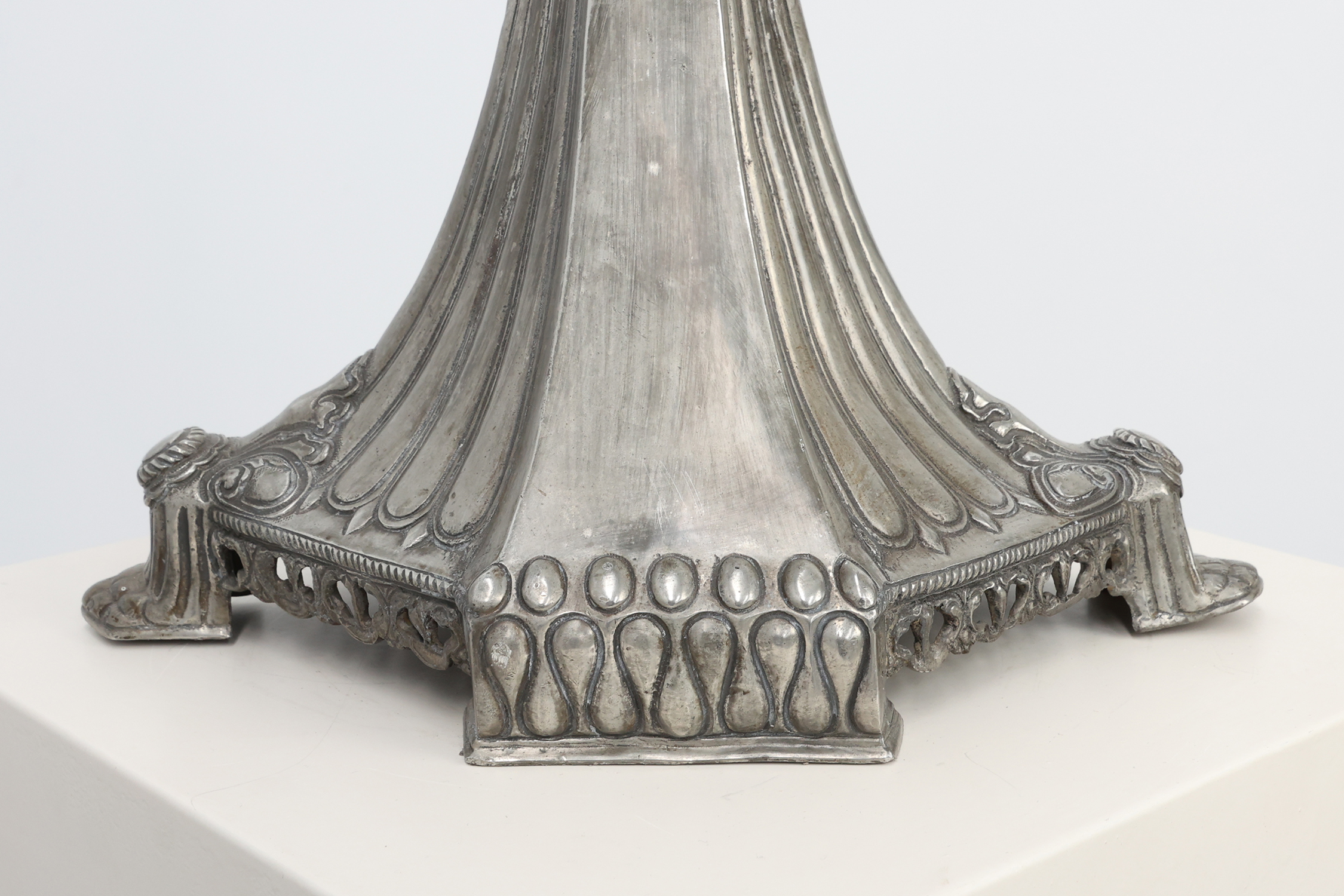 Art Nouveau tin candle holder by Achille Gamba, Italy ca. 1900thumbnail